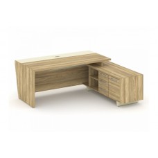 Стол руководителя с тумбой Corner COR.SRT-20 (R) Гикори Песочный/Ваниль